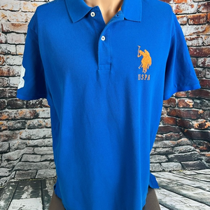 US POLO ASSN Men's XL Rare Double Jockey Big Pony Blue/Orange‎ Logo